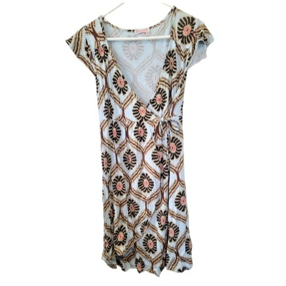 Fresh Produce Blue Faux Wrap Dress Size Small